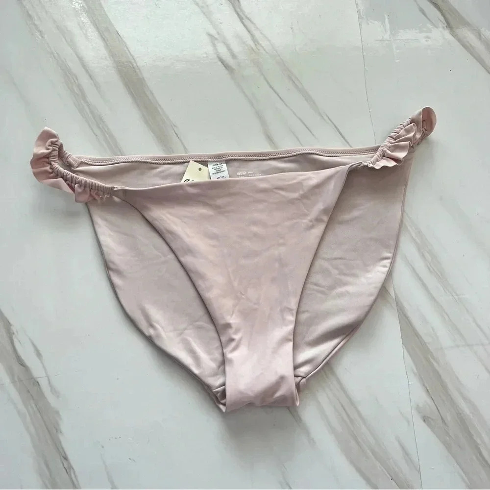 Aerie Bikini Bottom Swimsuit Size Large Side Ruched Fully Lined Light Pink